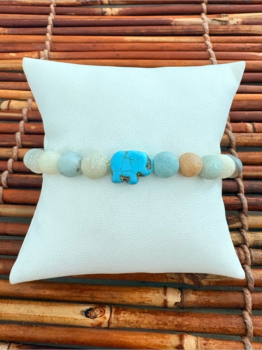 Elephant Stretch Semiprecious Beaded Bracelet - Blue and Cream